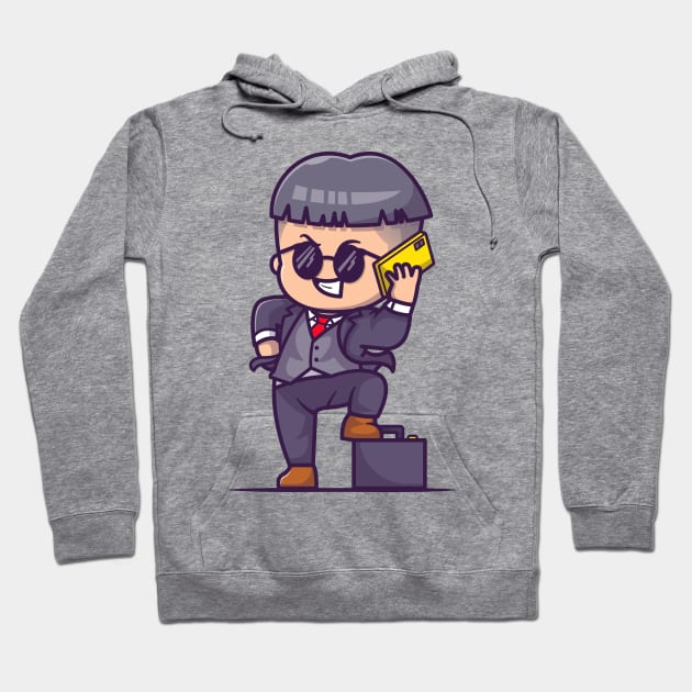 Cute Businessman Talking With Phone Cartoon Hoodie by Catalyst Labs